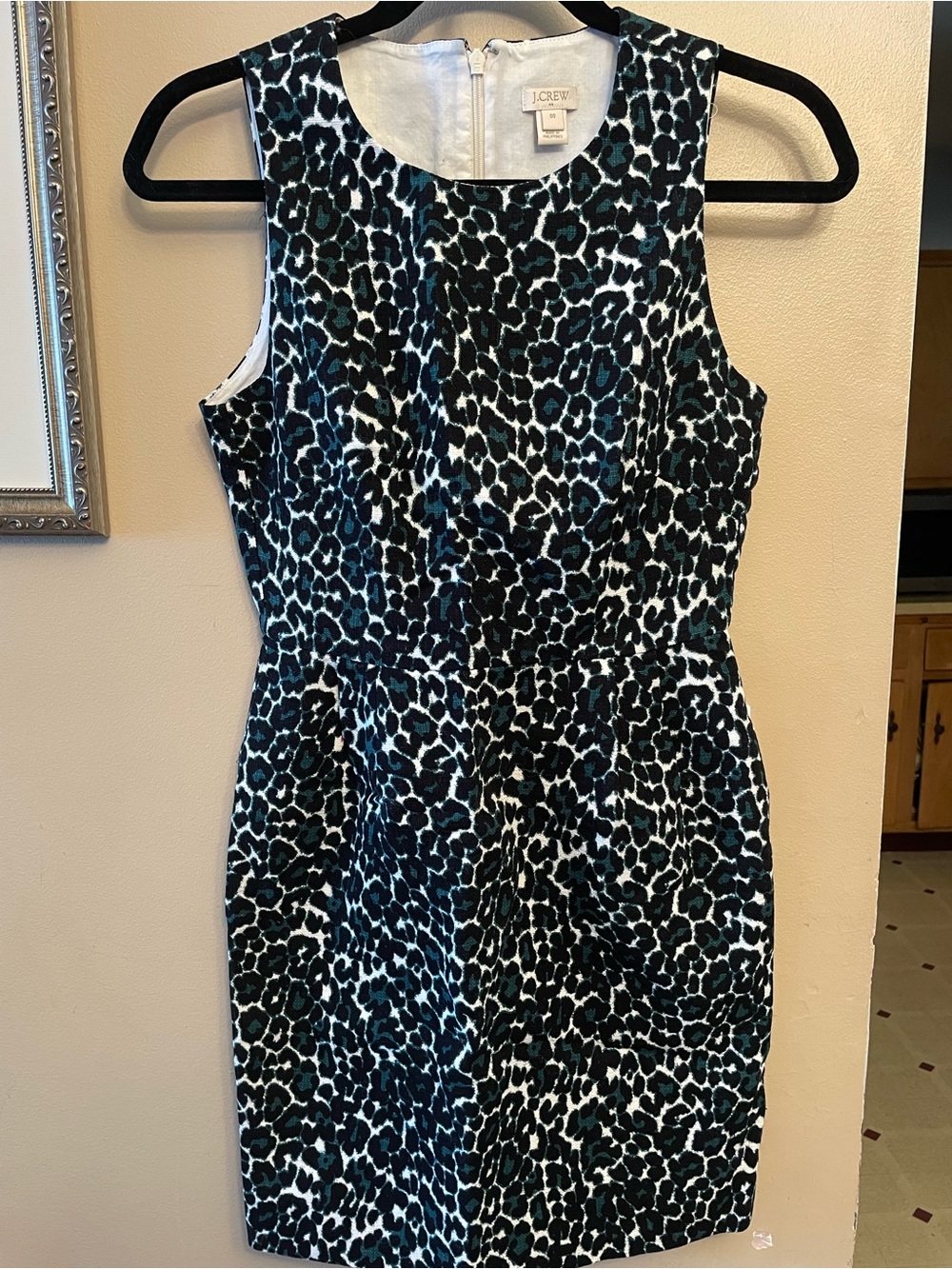 J. Crew Teal and Black Leopard Print Sheath Dress